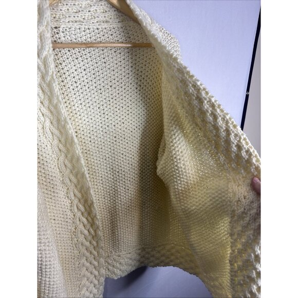 Chunky Hand-Knit Fisherman Cardigan Oversized Shawl Collar Cream Women’s XL/L - Picture 3 of 5